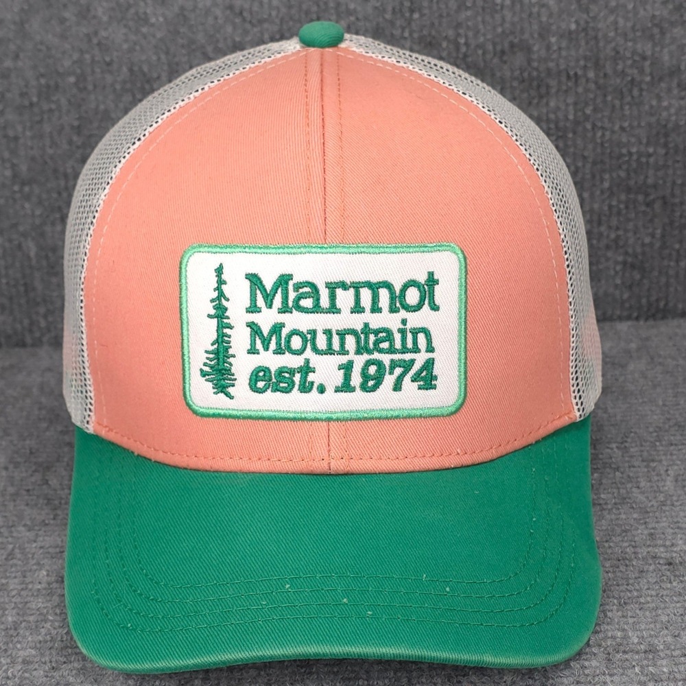 Marmot Hat Cap Snap Back One Size Pink Green White Outdoor Hike Camp Trucker Men